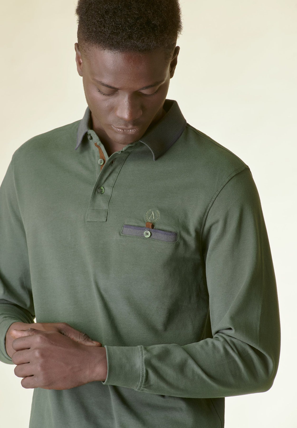 Green Faded polo matching embroidery inserted pocket