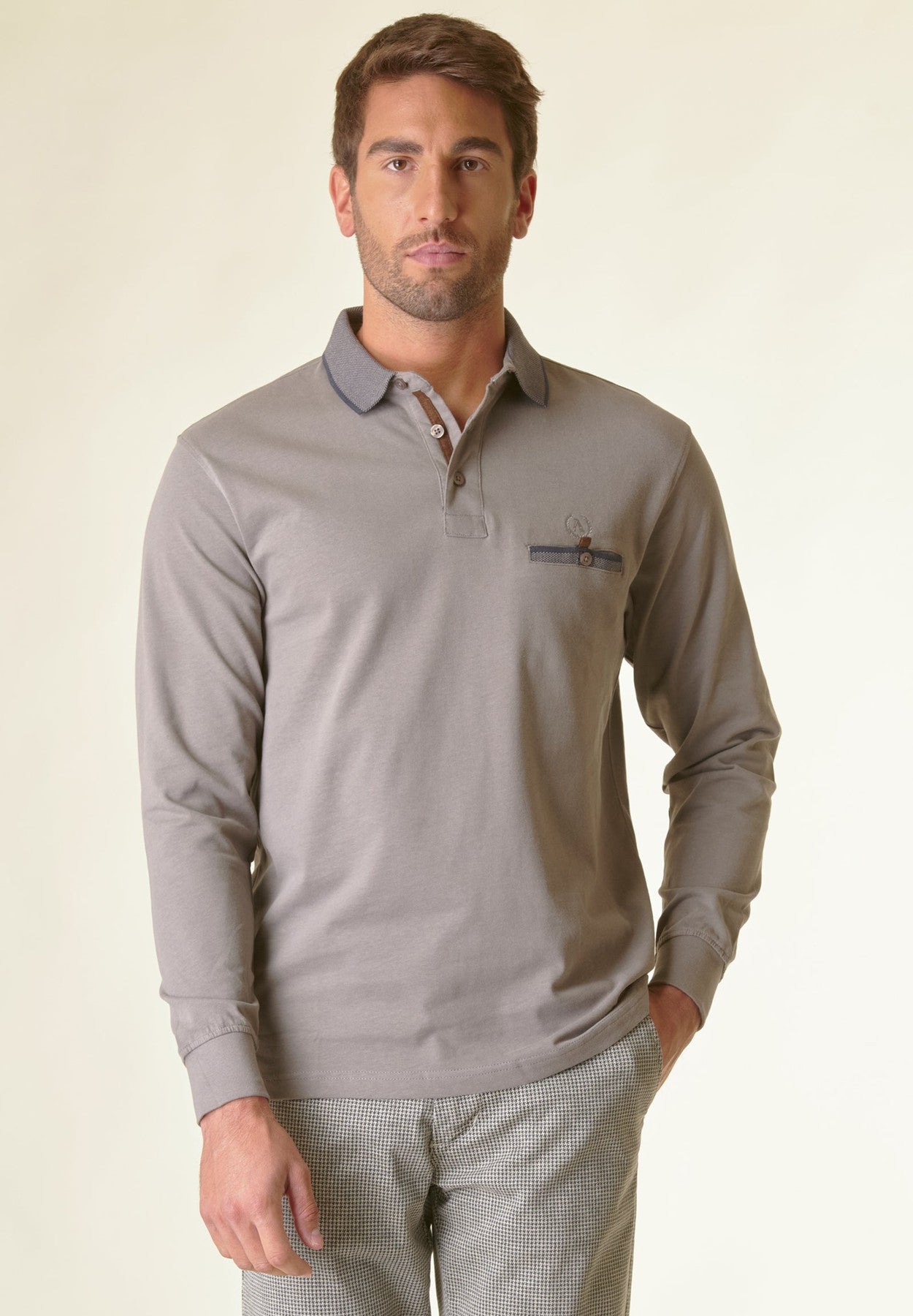 Grey Faded polo matching embroidery inserted pocket