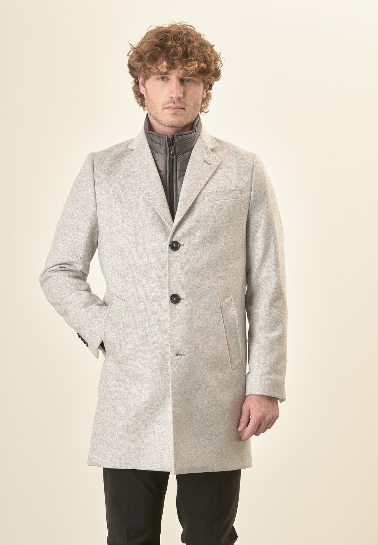 Cappotto grigio misto cashmere resca pettorina staccabile-Angelico