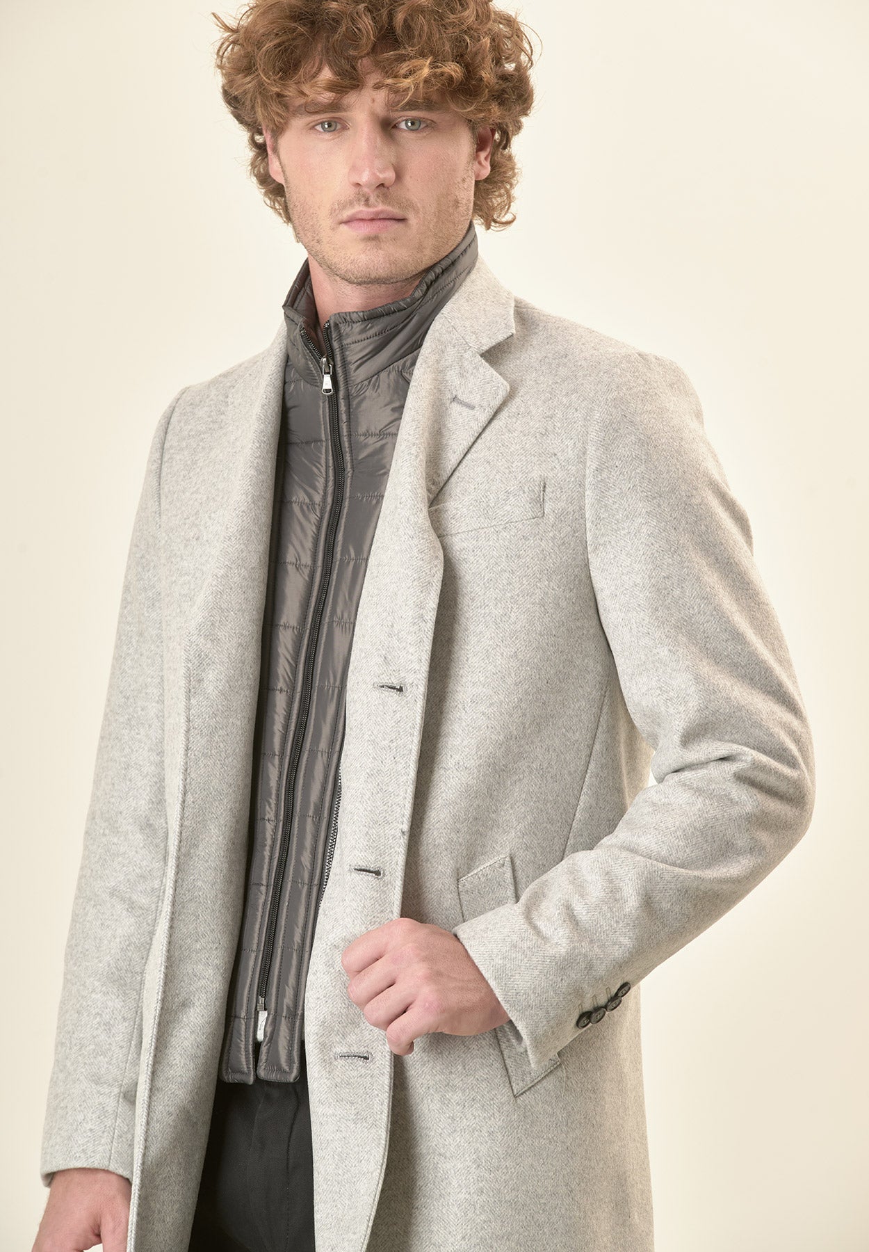 Cappotto grigio misto cashmere resca pettorina staccabile-Angelico