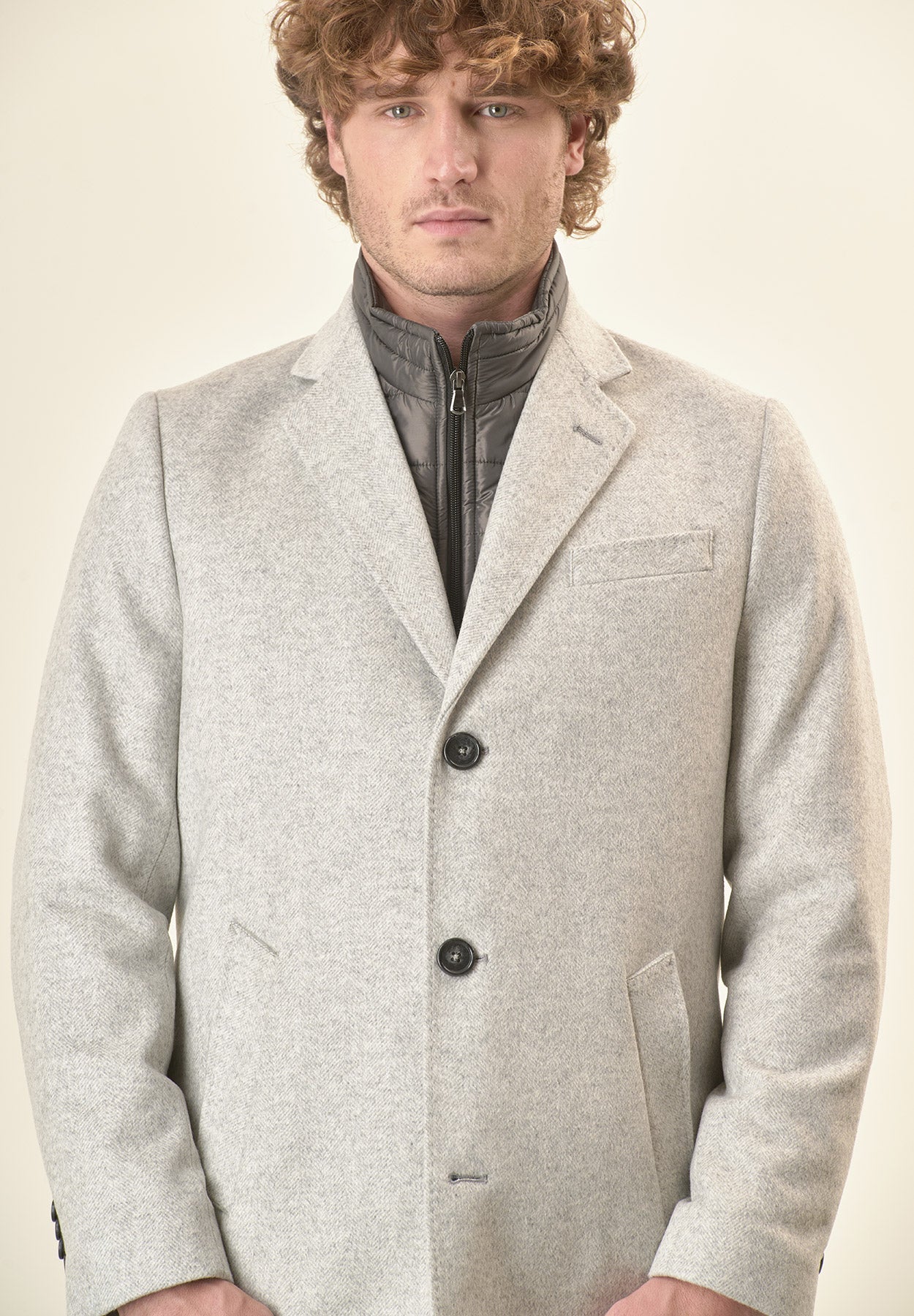 Cappotto grigio misto cashmere resca pettorina staccabile-Angelico