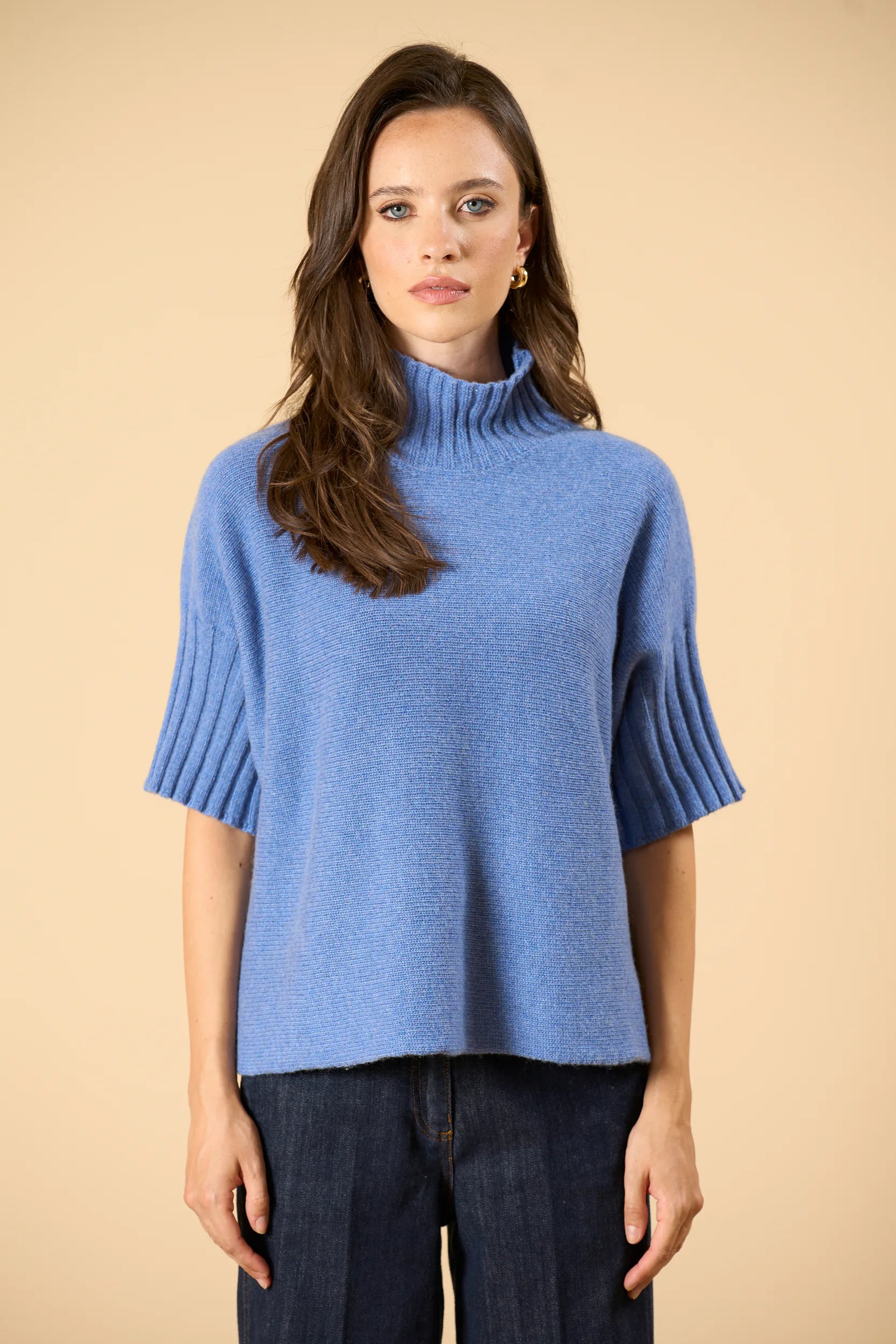 Lupetto blu  jeans manica 3/4 misto cashmere Angelico 3