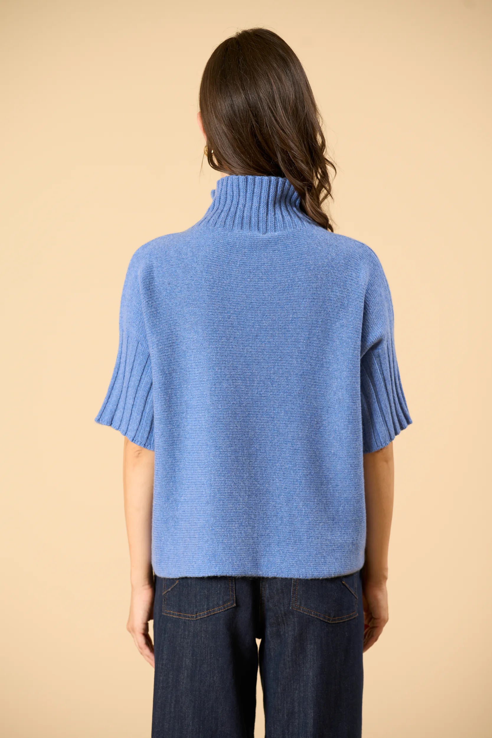 Lupetto blu  jeans manica 3/4 misto cashmere Angelico 4