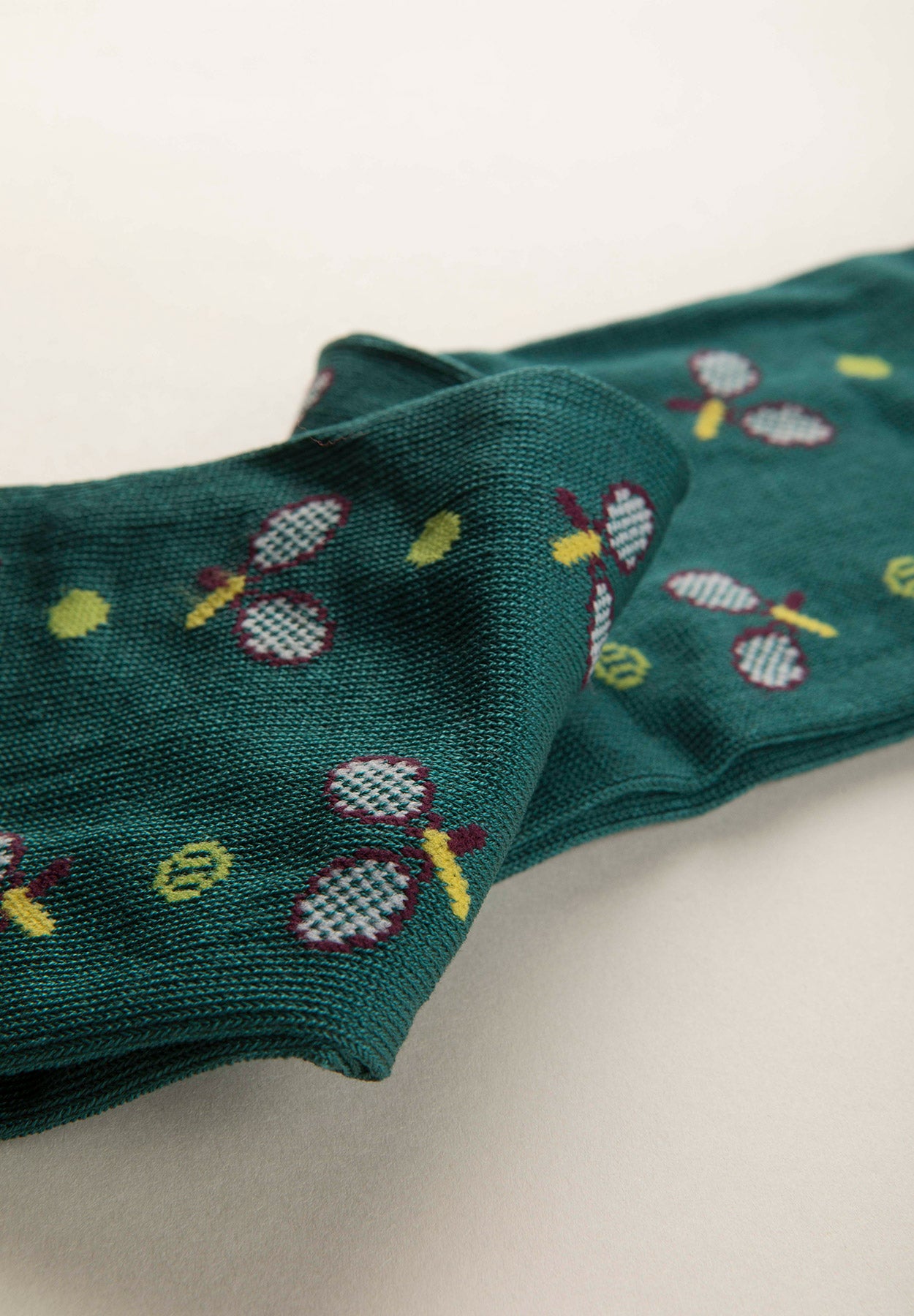 Green stretch cotton socks with tennis pattern