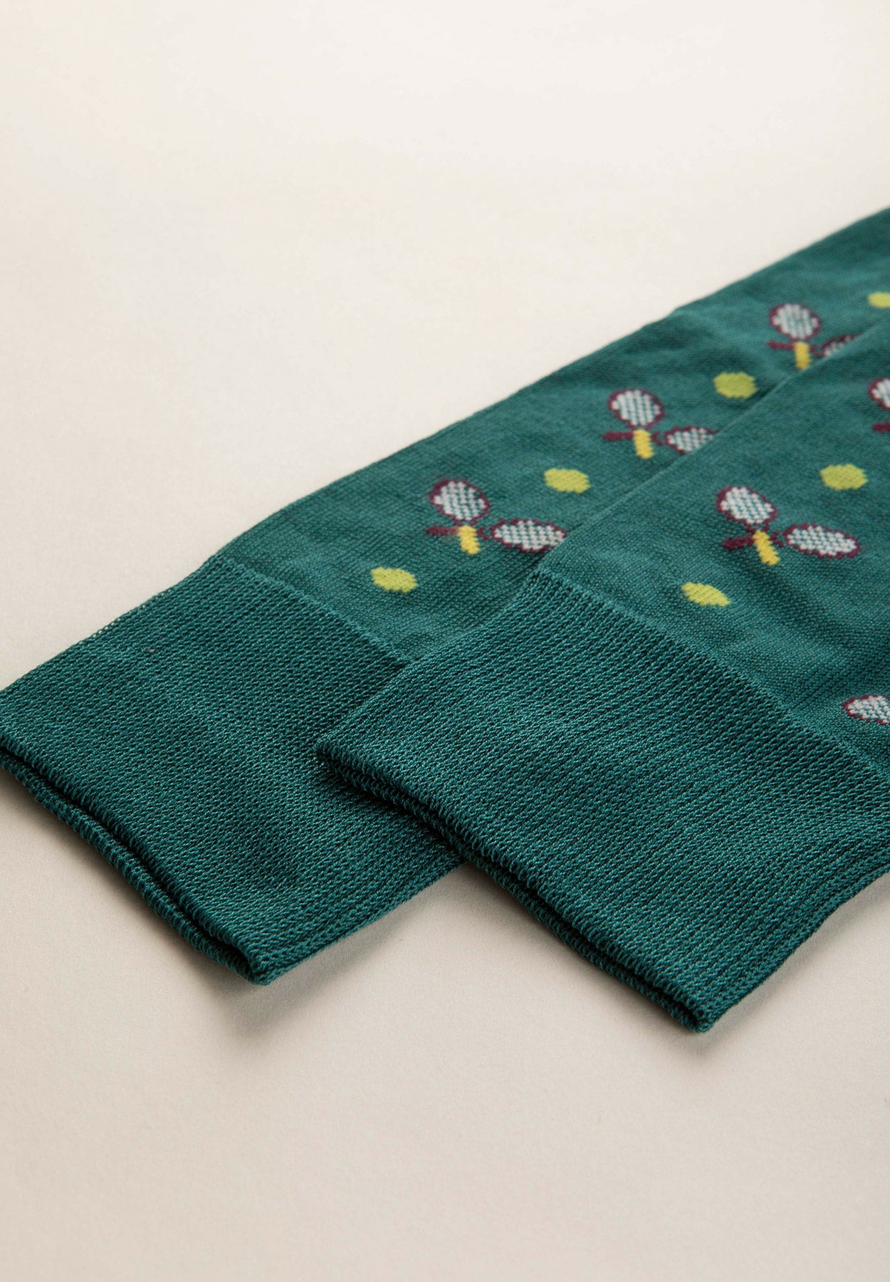 Green stretch cotton socks with tennis pattern