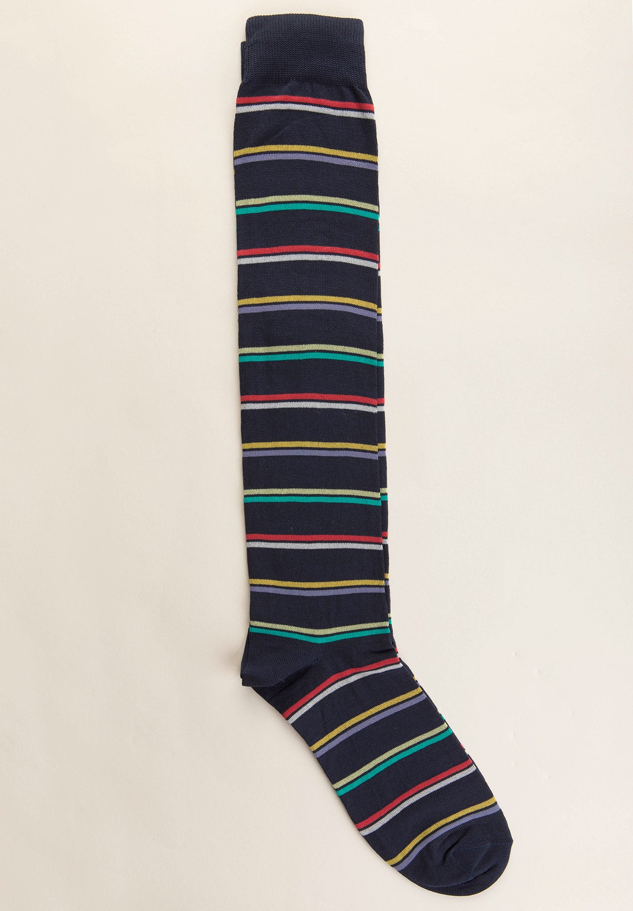 Blaue Socken aus Stretch-Baumwolle mit mehrfarbigen Streifen