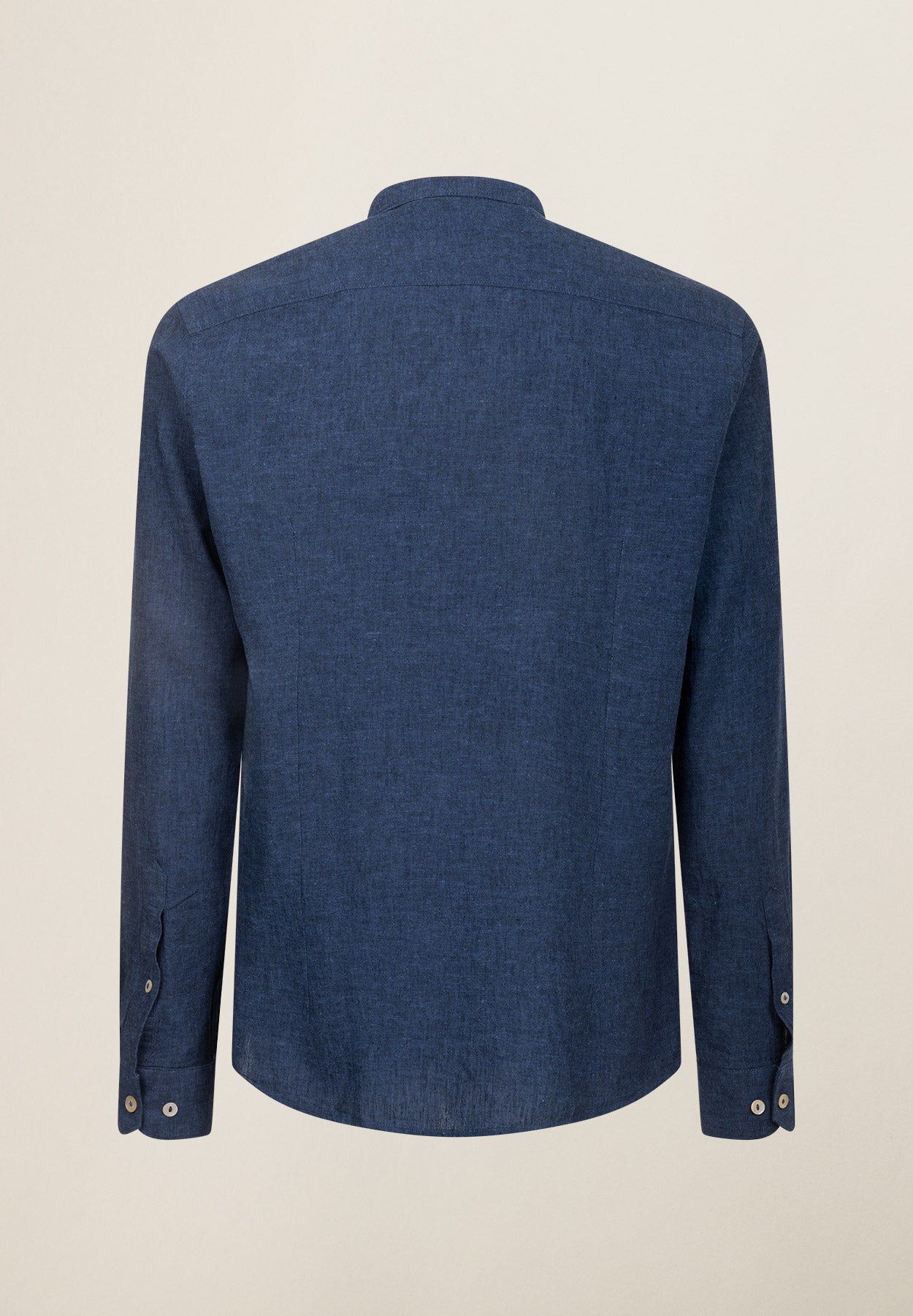 Blaues Slim-Fit-Hemd aus Baumwoll-Leinen mit Stehkragen