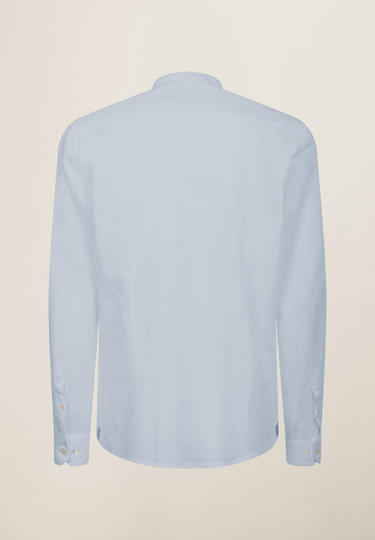 Hellblaues Slim-Fit-Hemd aus Baumwoll-Leinen mit Stehkragen