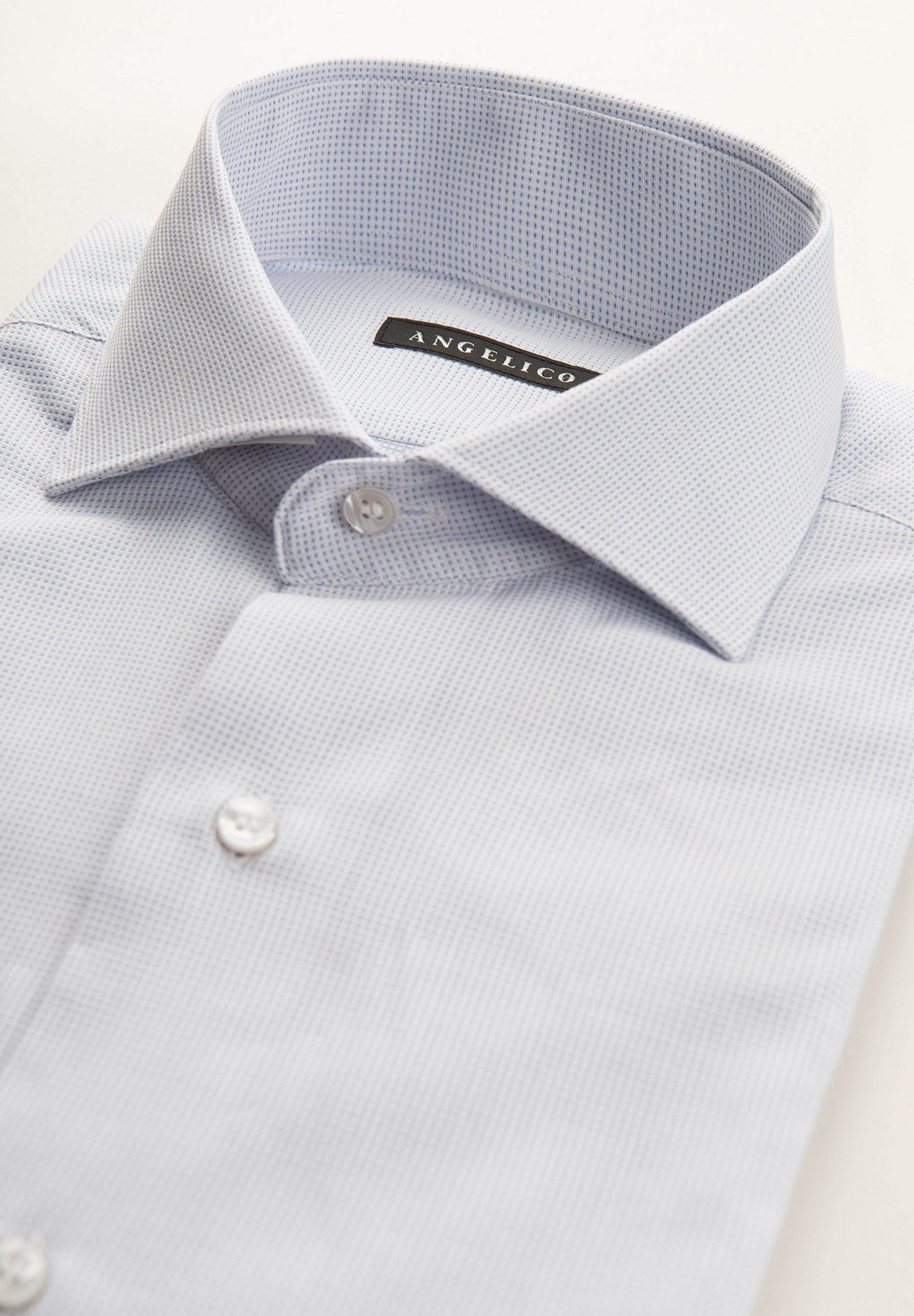 White shirt micro pattern light blue cotton slim fit