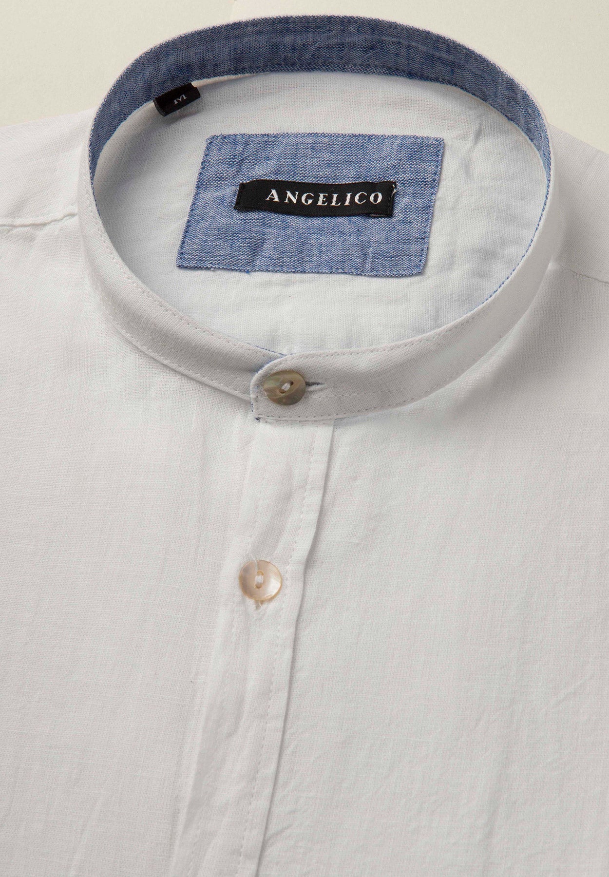 Camicia bianca collo coreano cotone-lino slim fit