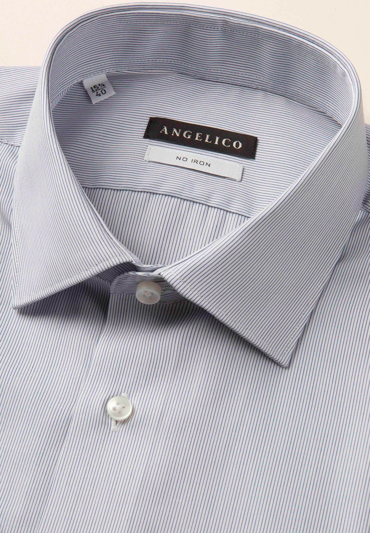 Camicia bianca rigata blu cotone no stiro slim fit-Angelico