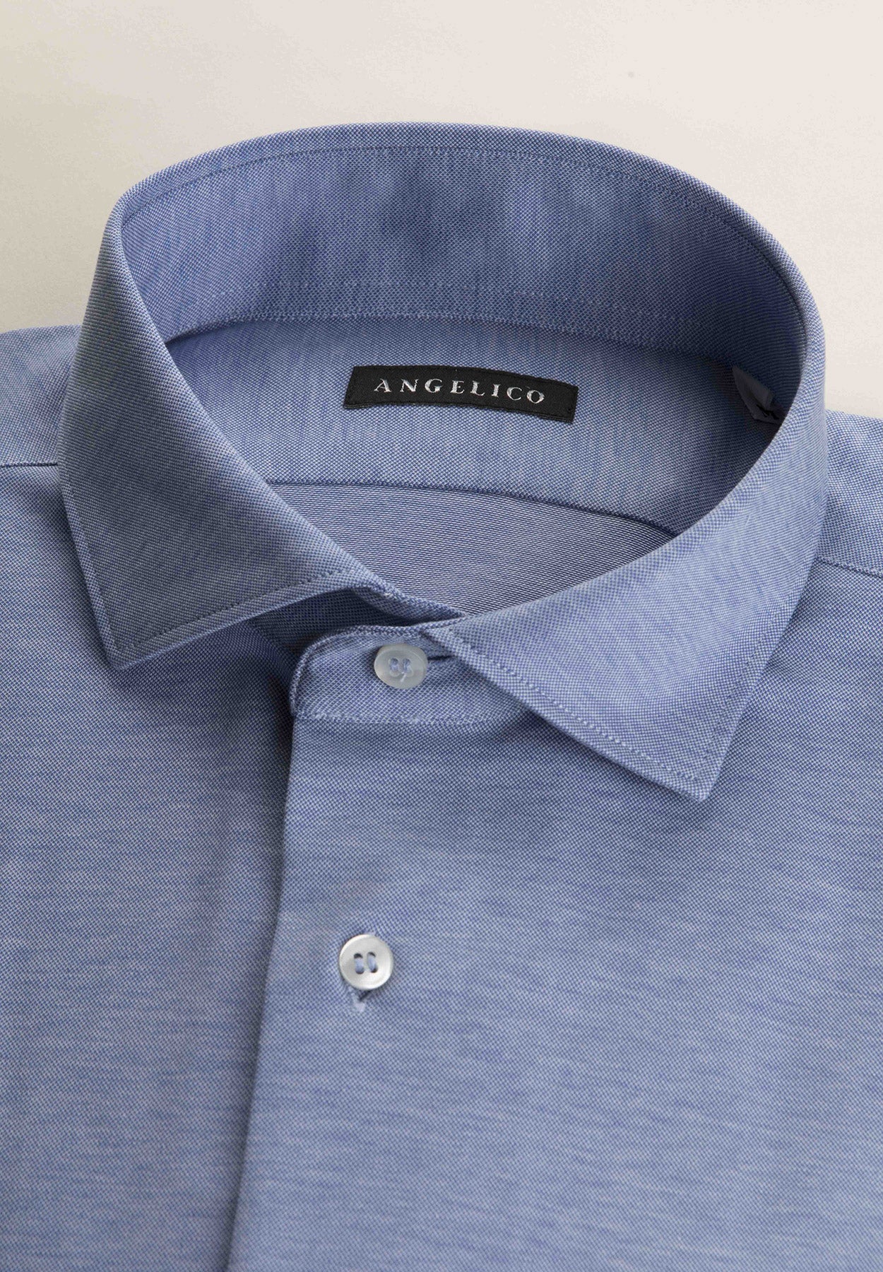 Camicia polo azzurra cotone jersey custom fit - Angelico