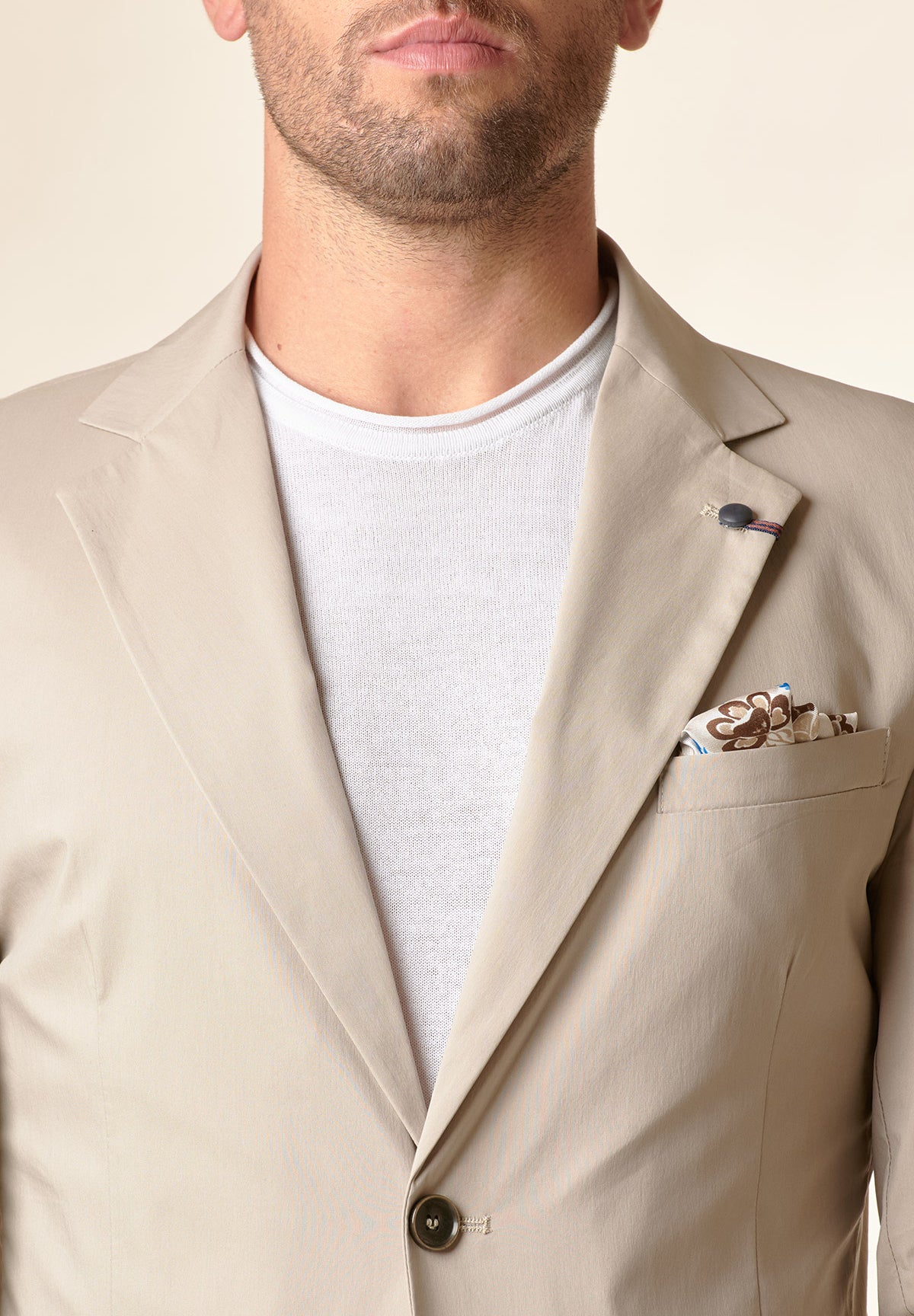 Beige cotton stretch technical custom fit jacket