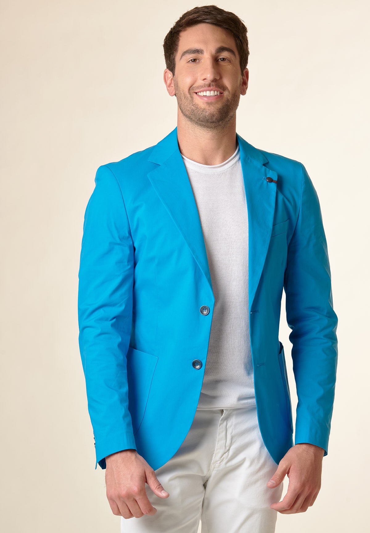 Türkisfarbene Jacke aus technischer Stretch-Baumwolle mit individueller Passform
