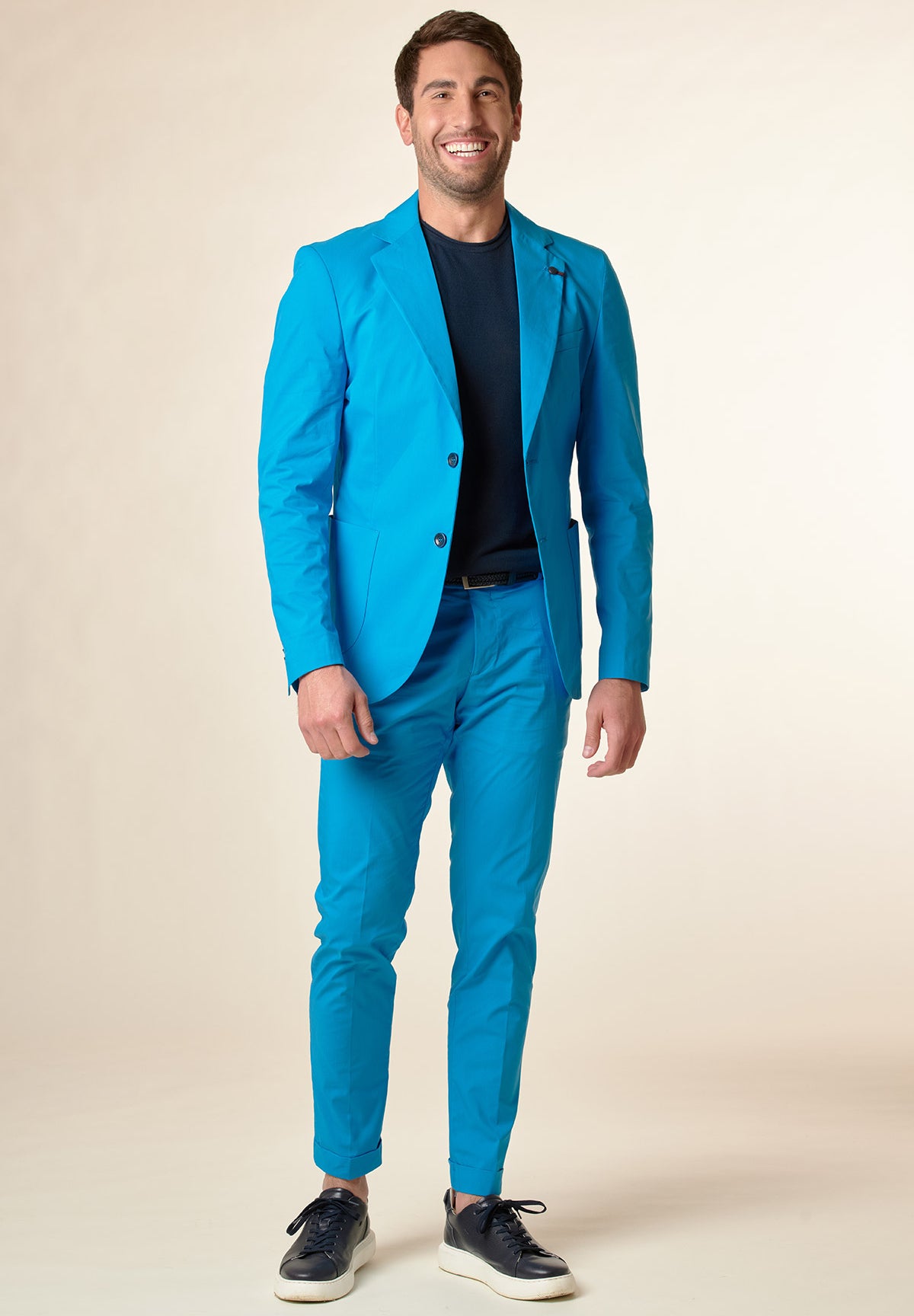 Turquoise cotton stretch technical custom fit jacket