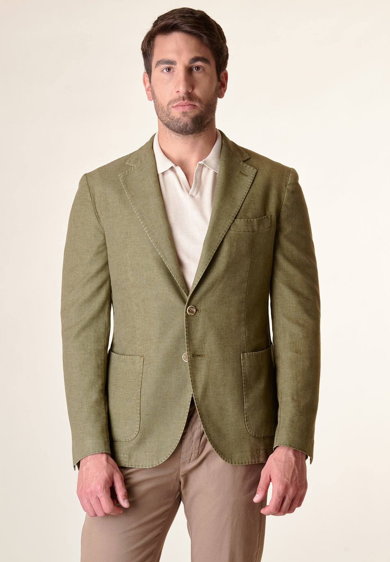 Giacca verde militare cotone-lino tinto capo custom fit