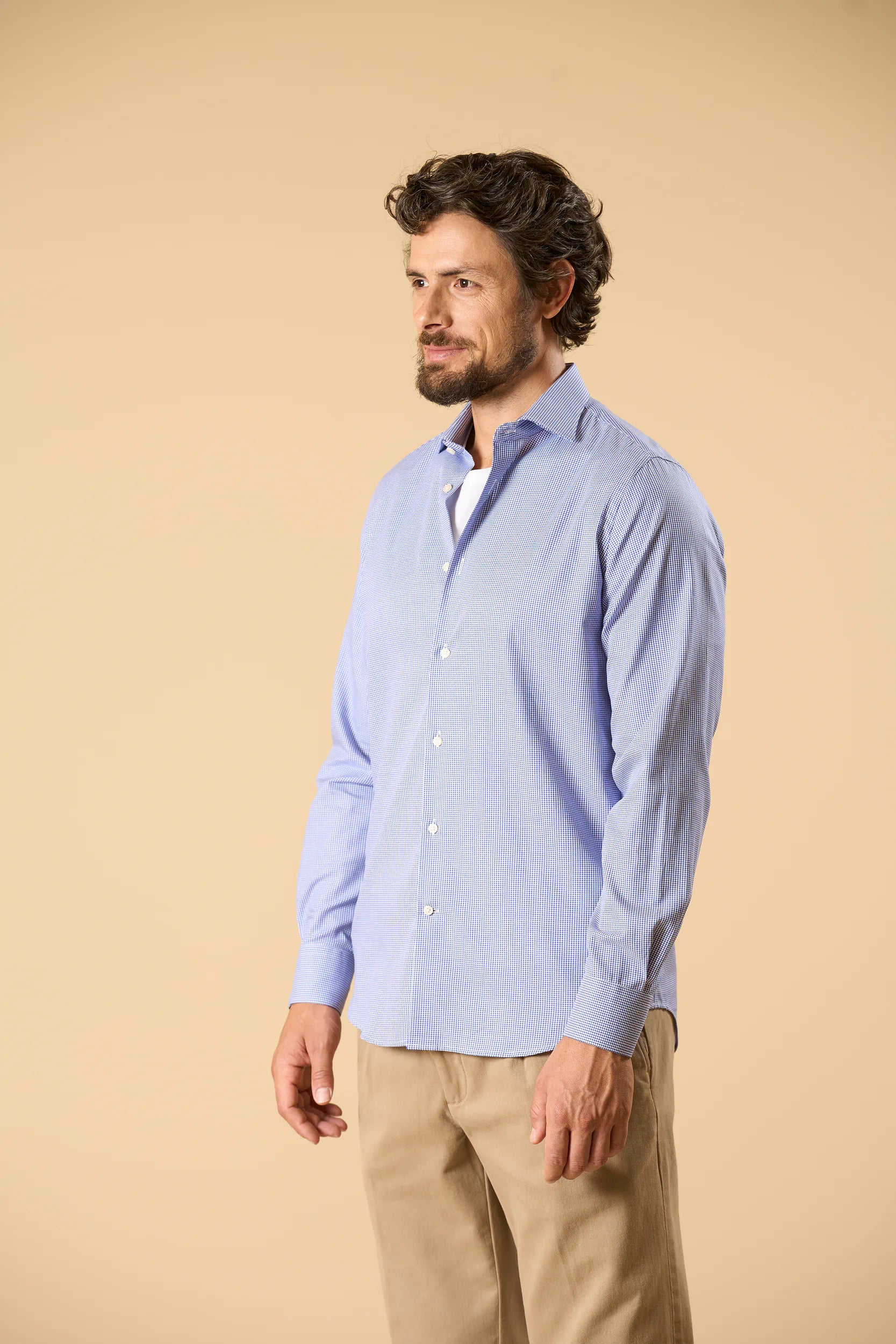 Camicia blu bianca vichy cotone regular fit Angelico 5