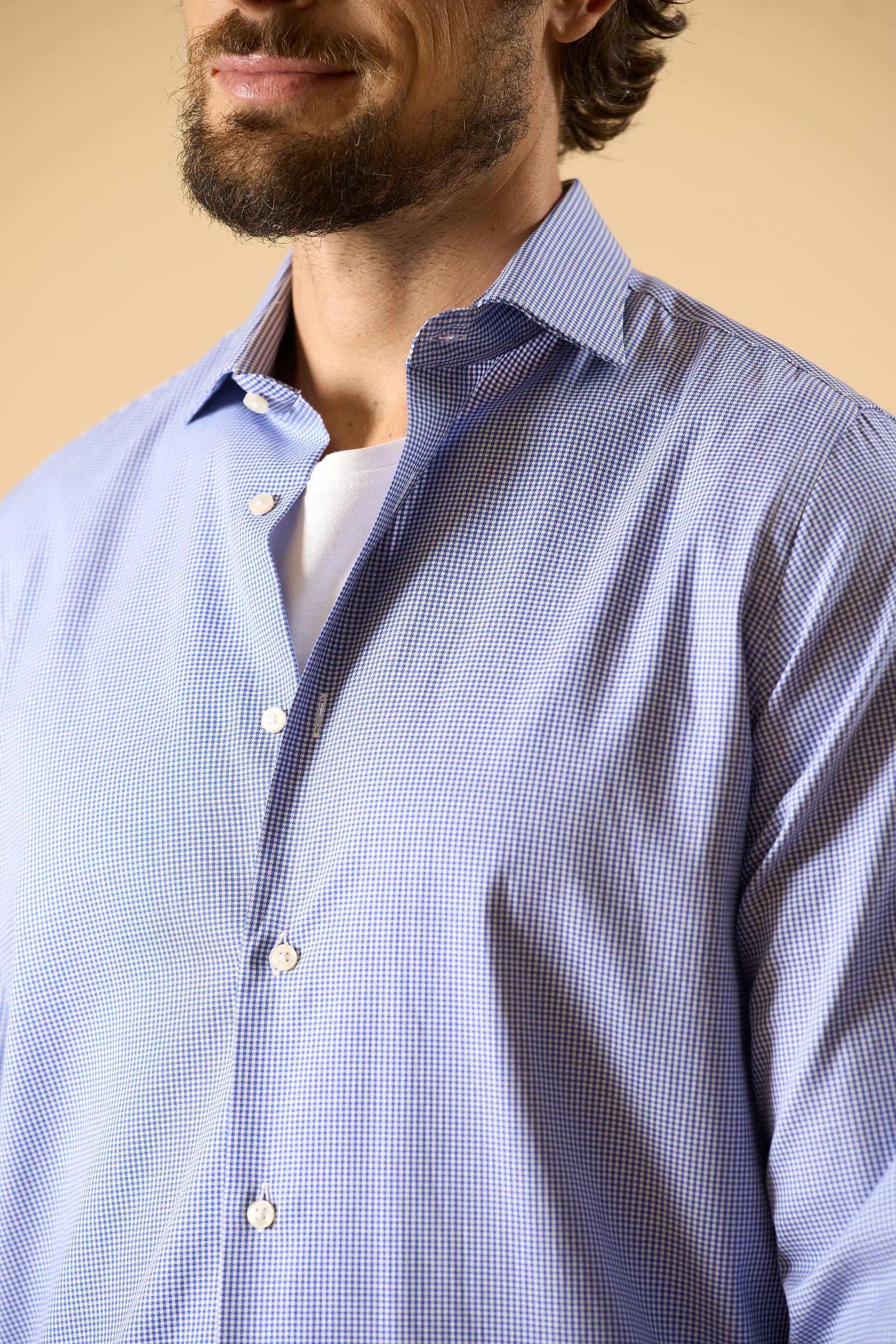 Camicia blu bianca vichy cotone regular fit Angelico 2