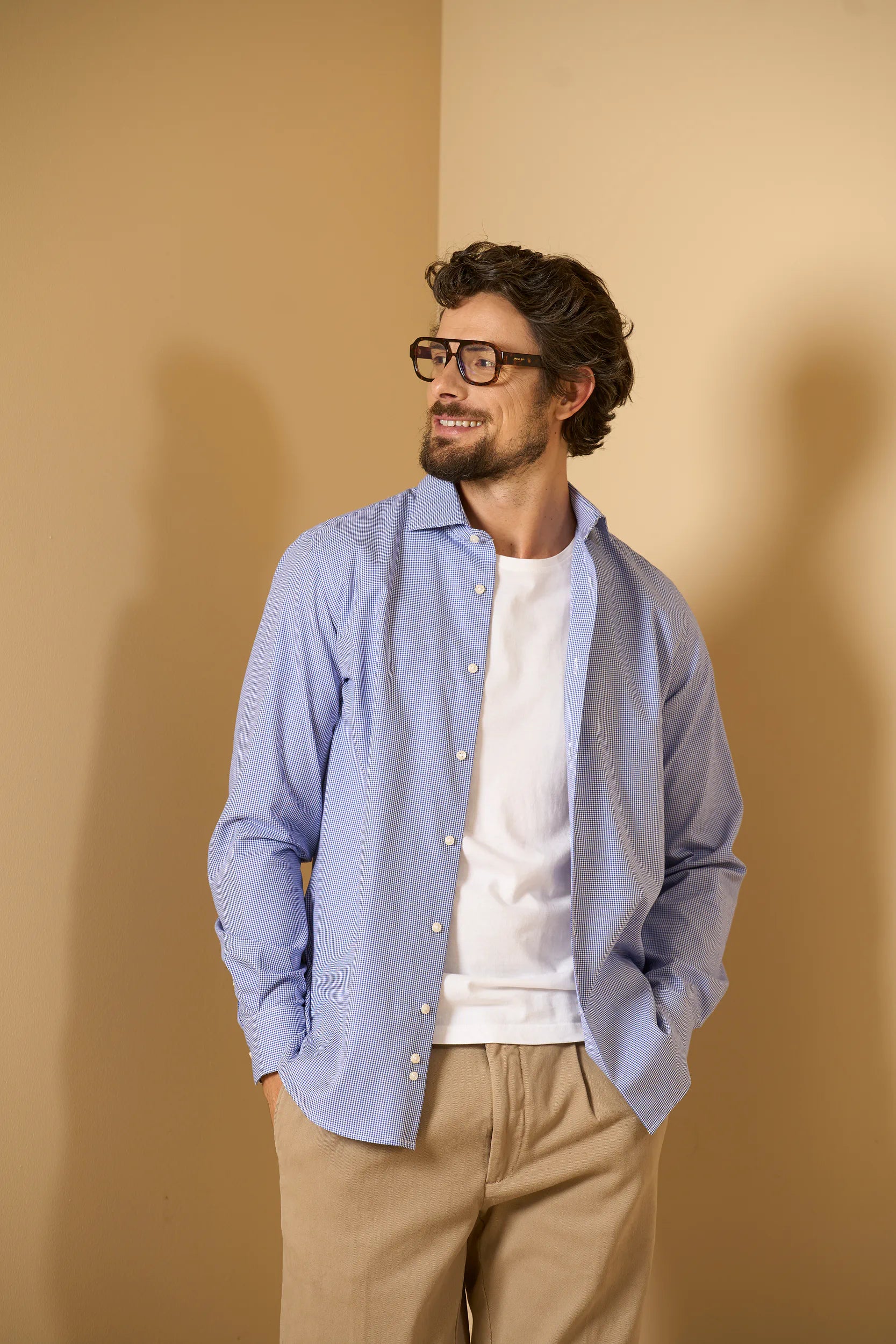 Camicia blu bianca vichy cotone regular fit Angelico 1