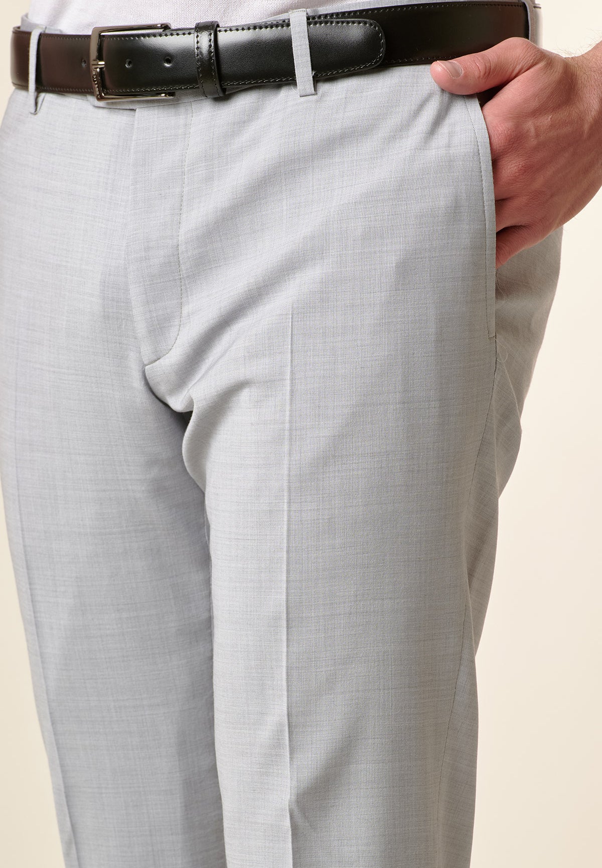 Pantalone grigio chiaro tela lana stretch custom fit