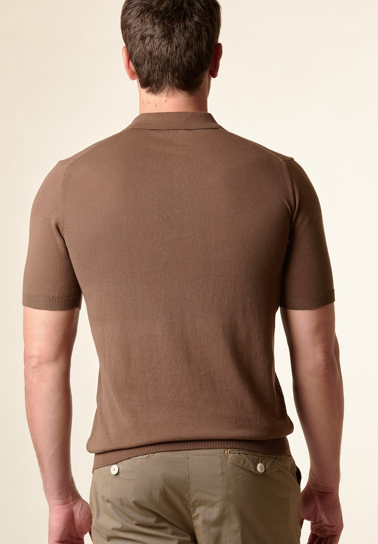 brown cotton textured polo shirt