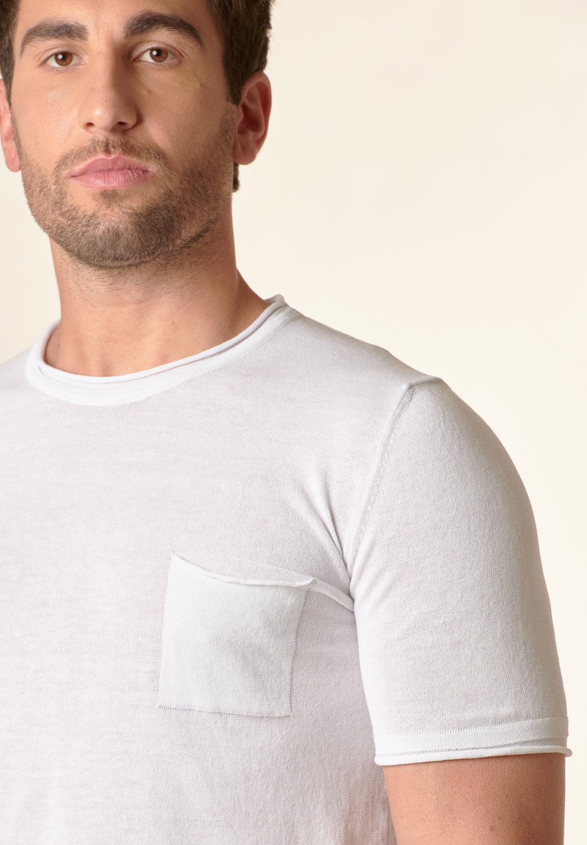 T-Shirt bianca cotone crepe con taschino