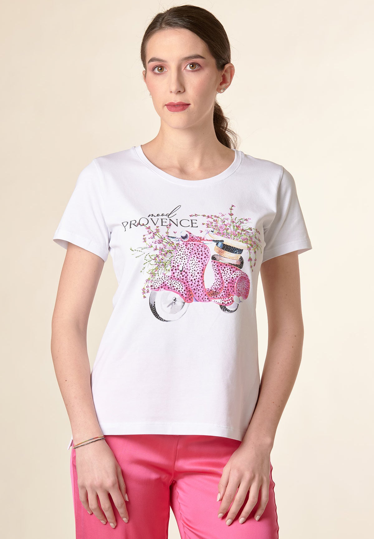 T-Shirt cotone stretch stampa rosa