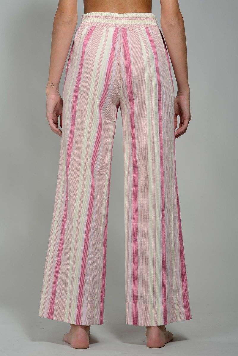 Angelico - Pantalone rosa-bianco rigato ampio rigato elastico - 2
