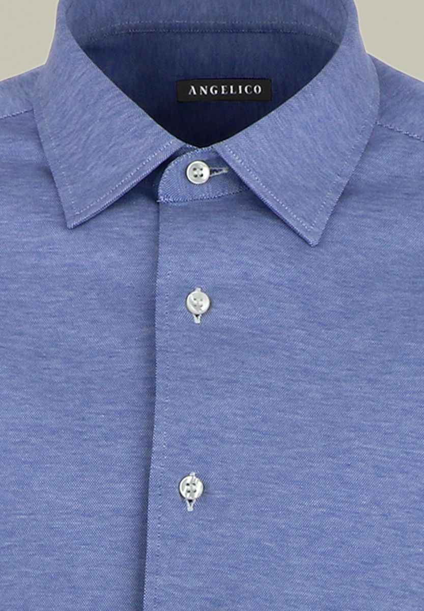 Angelico - Camicia azzurra pique manica lunga filo scozia - 2