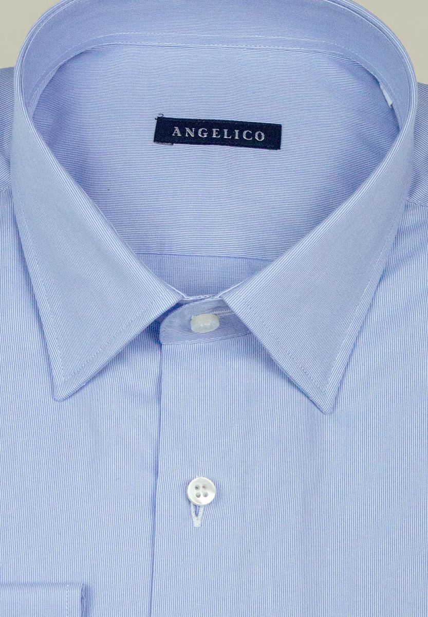 Angelico - Camicia azzurra microriga collo Italiano - 2