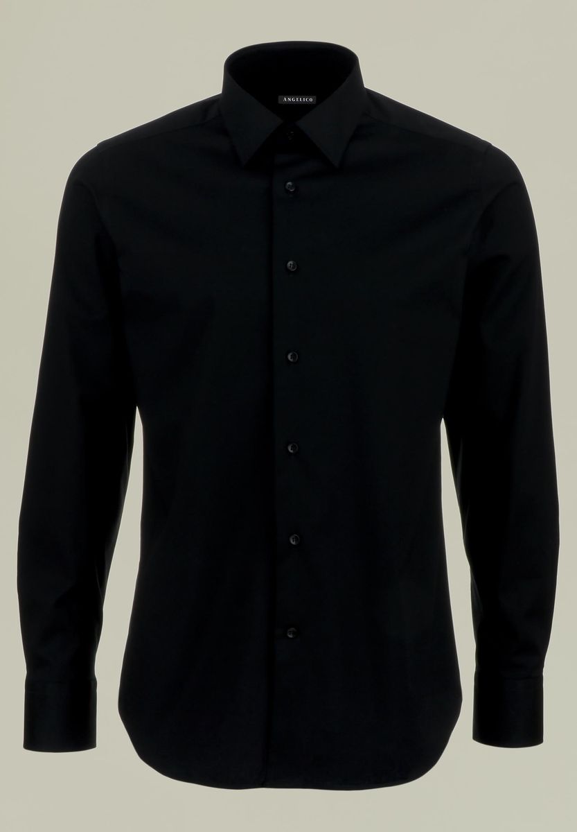 Angelico - Camicia nera cotone elasticizzato Slim - 1
