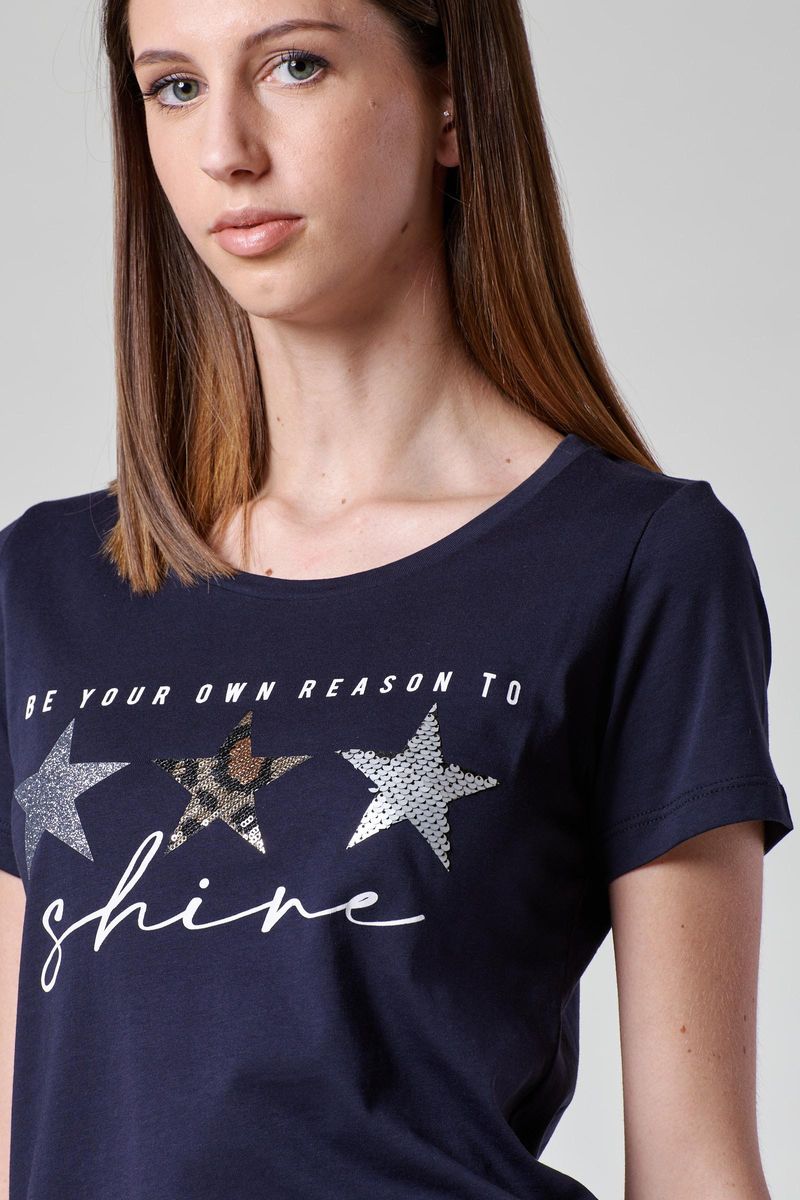 Angelico - T-shirt blu stelle paillettes e glitter - 3
