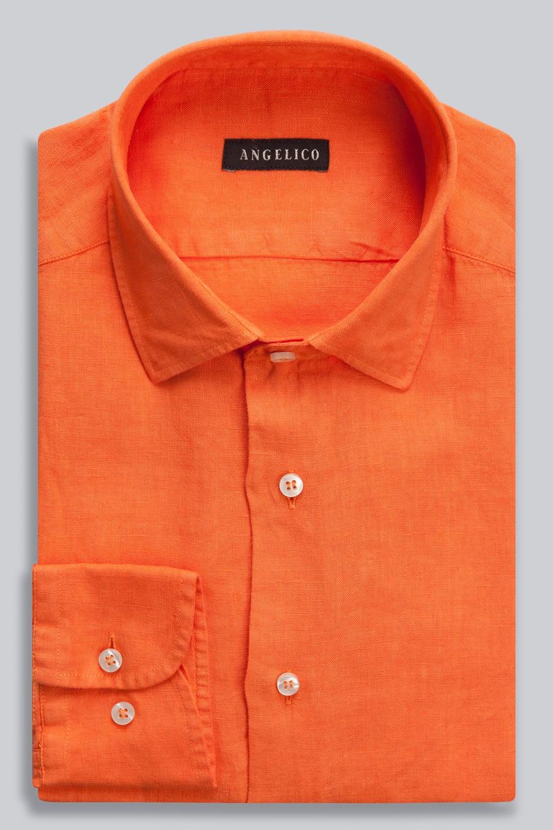 Angelico - Camicia arancione lino tinto capo - 1