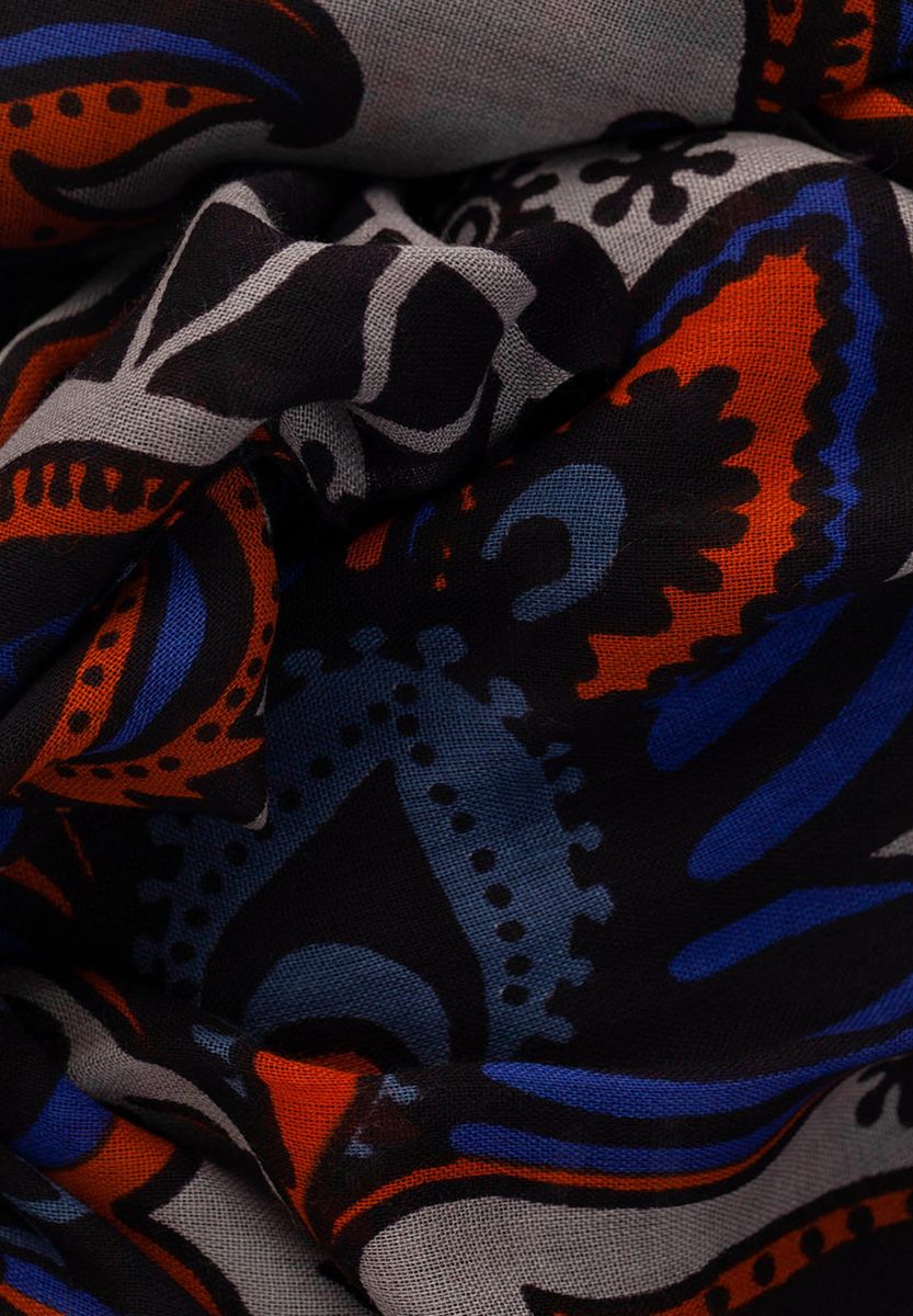 Sciarpa nera fiori bluette-arancio