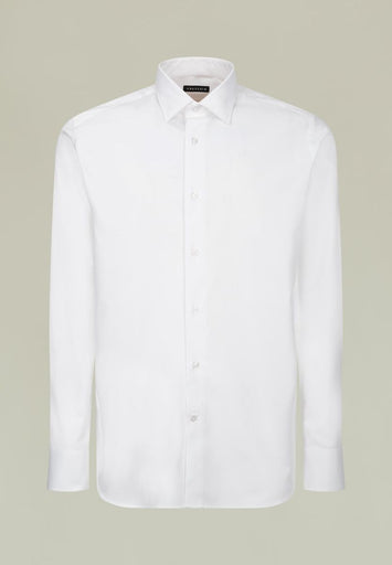 Camicia bianca twill collo italiano slim-Angelico