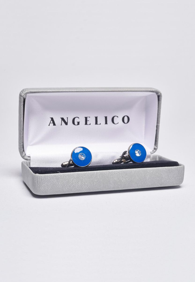 Angelico - Gemelli bluette tondi e strass - 2