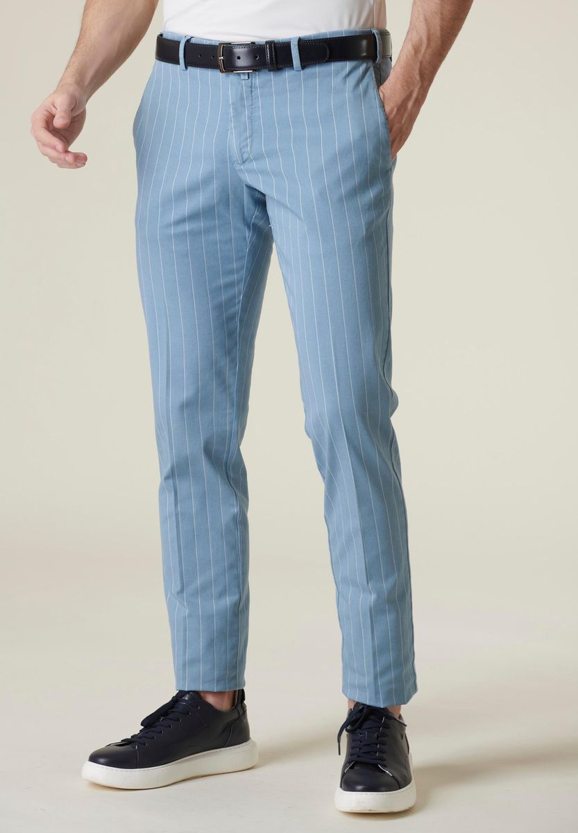 Angelico - Pantalone azzurro gessato cotone stretch slim - 1