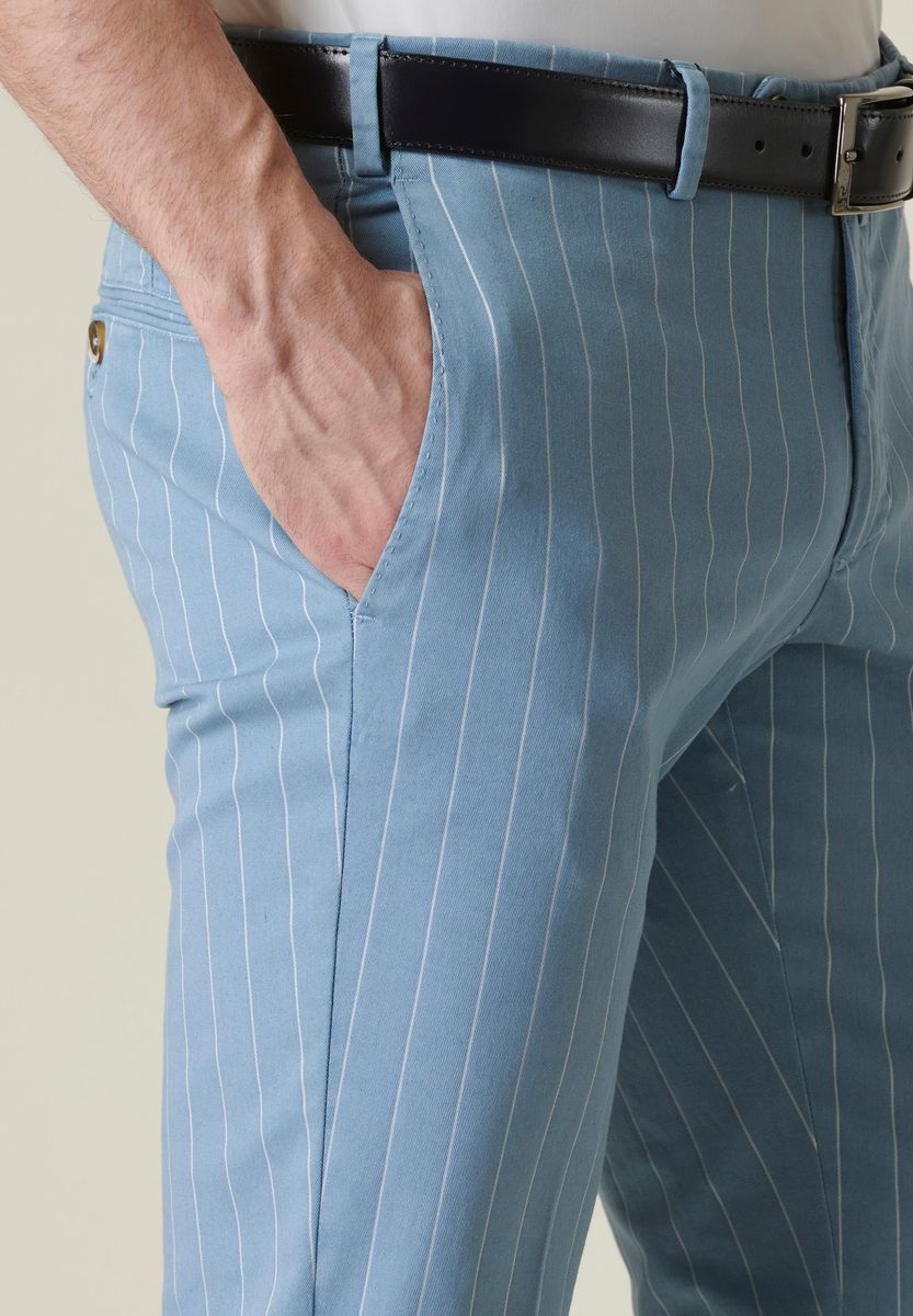 Angelico - Pantalone azzurro gessato cotone stretch slim - 2