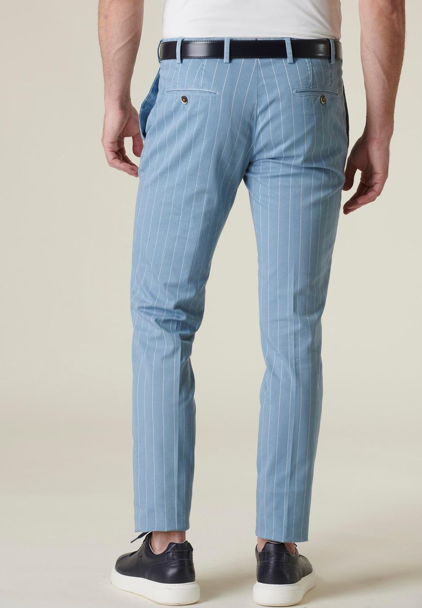 Angelico - Pantalone azzurro gessato cotone stretch slim - 3