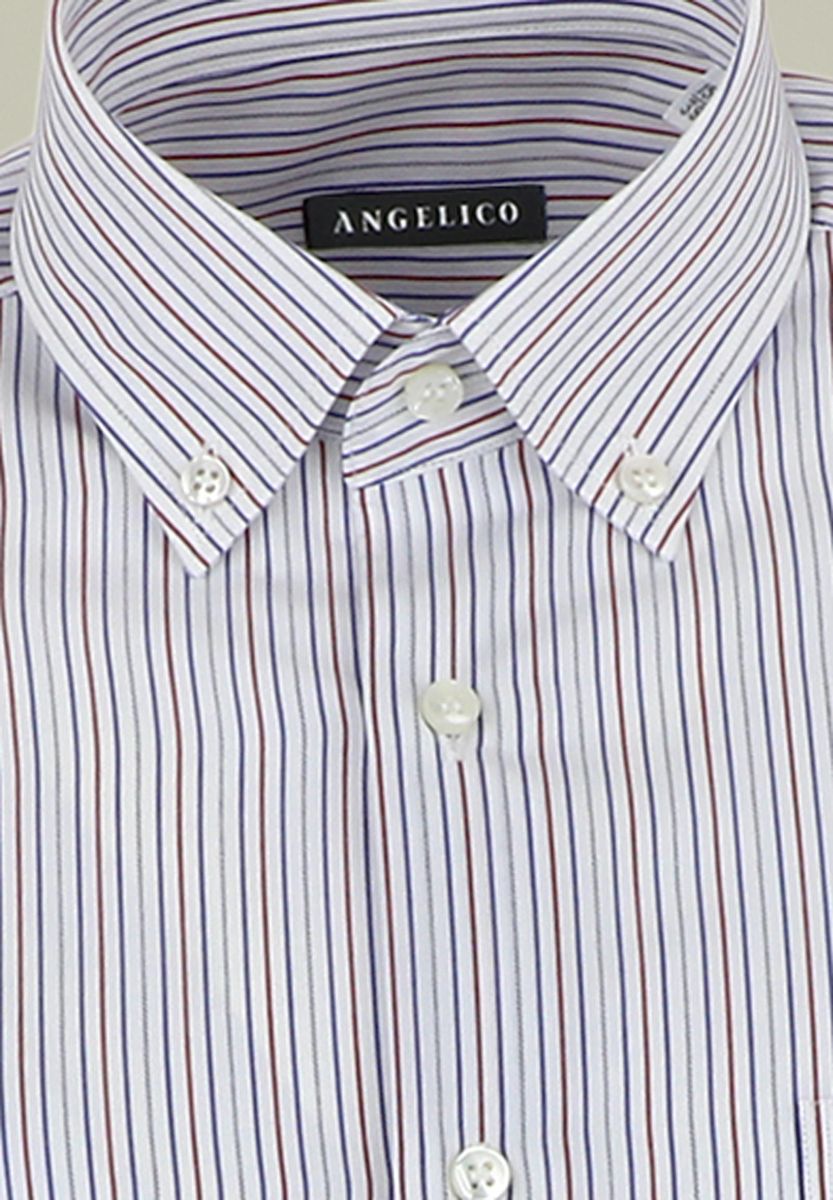 Angelico - Camicia bianca riga fine blu-rosso BD - 2