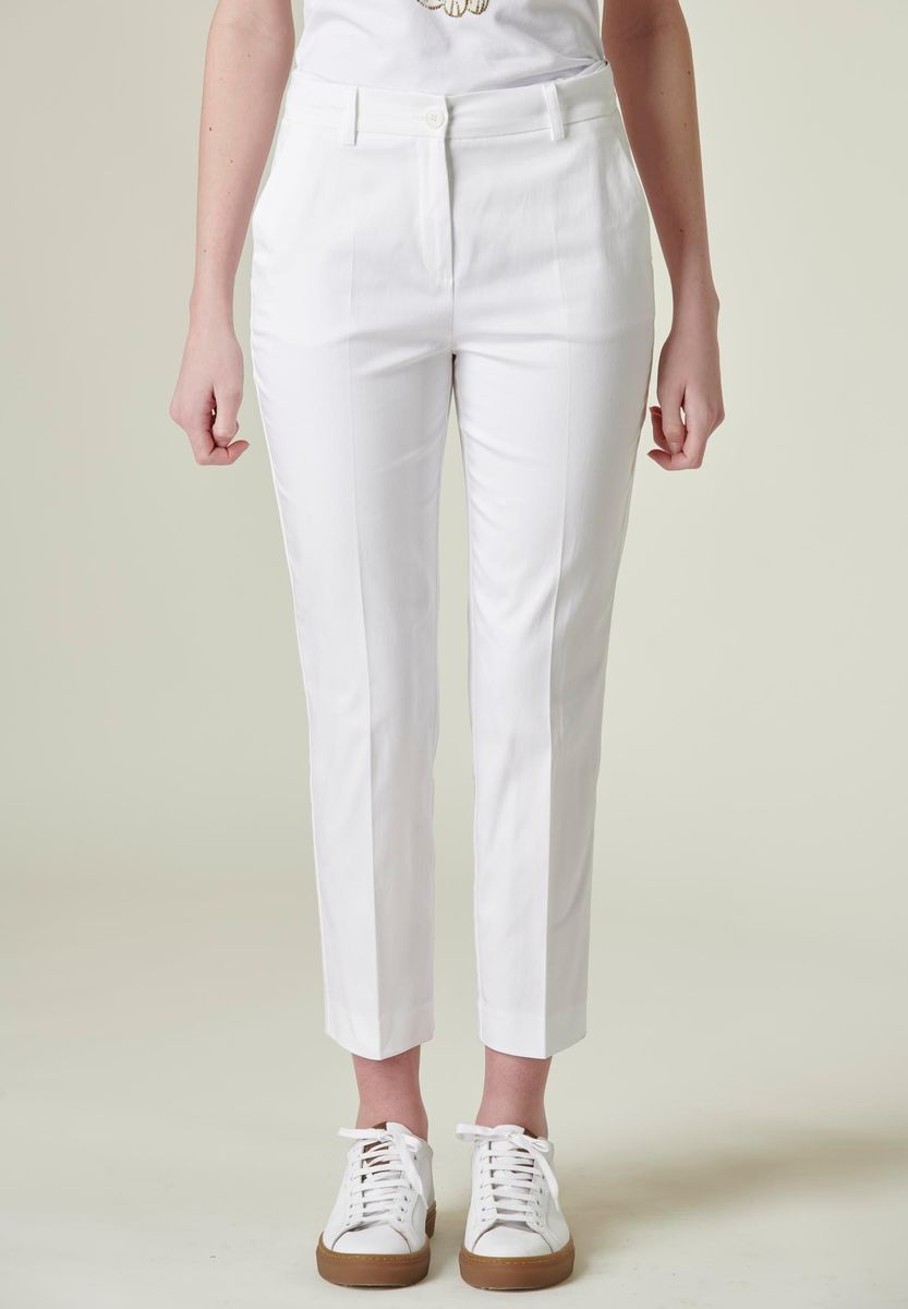 Angelico - Pantalone bianco sigaretta raso cotone stretch - 1