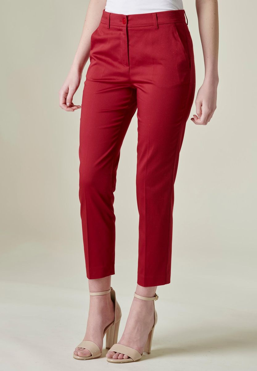 Angelico - Pantalone rosso scuro sigaretta raso cotone stretch - 1