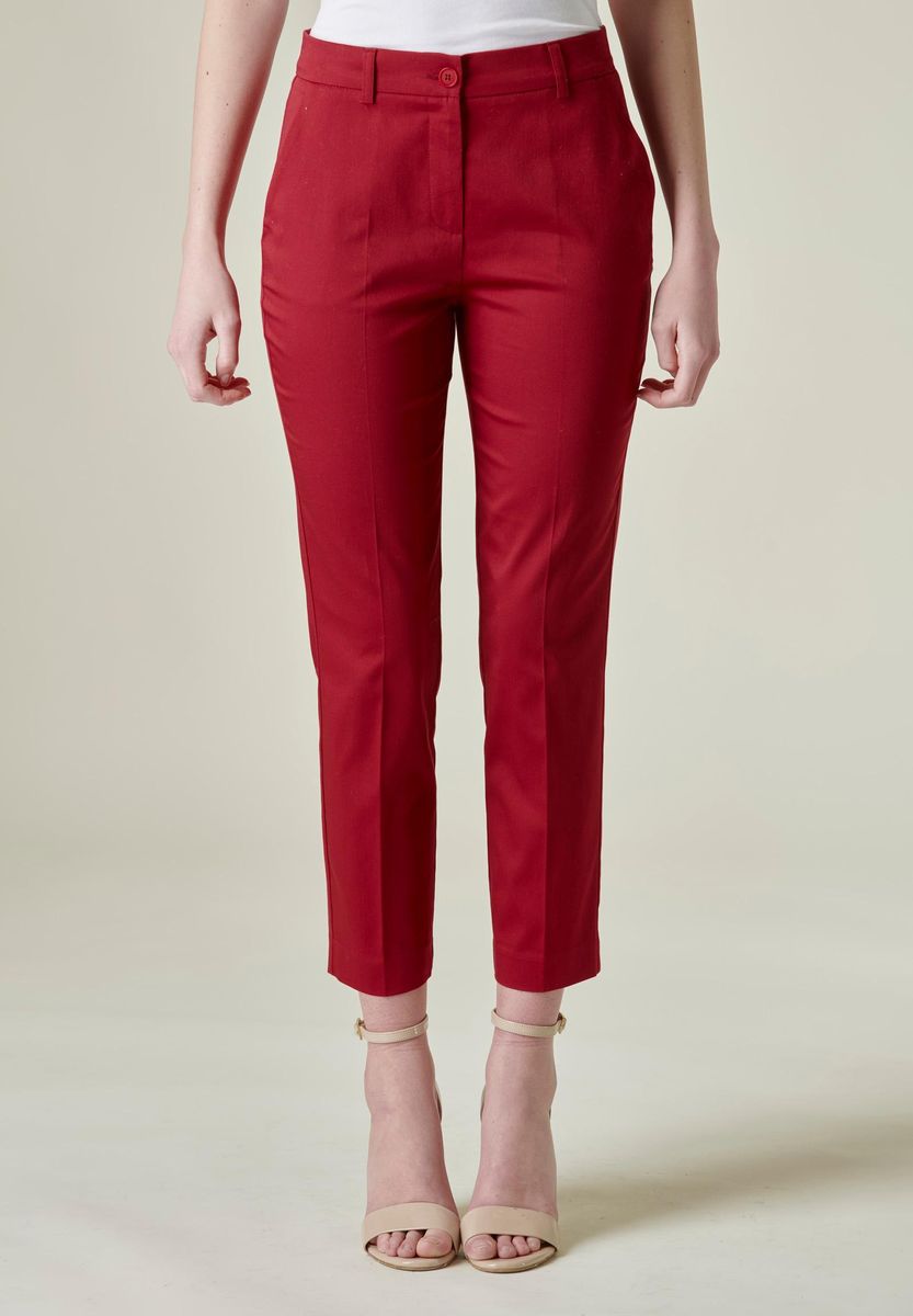 Angelico - Pantalone rosso scuro sigaretta raso cotone stretch - 2