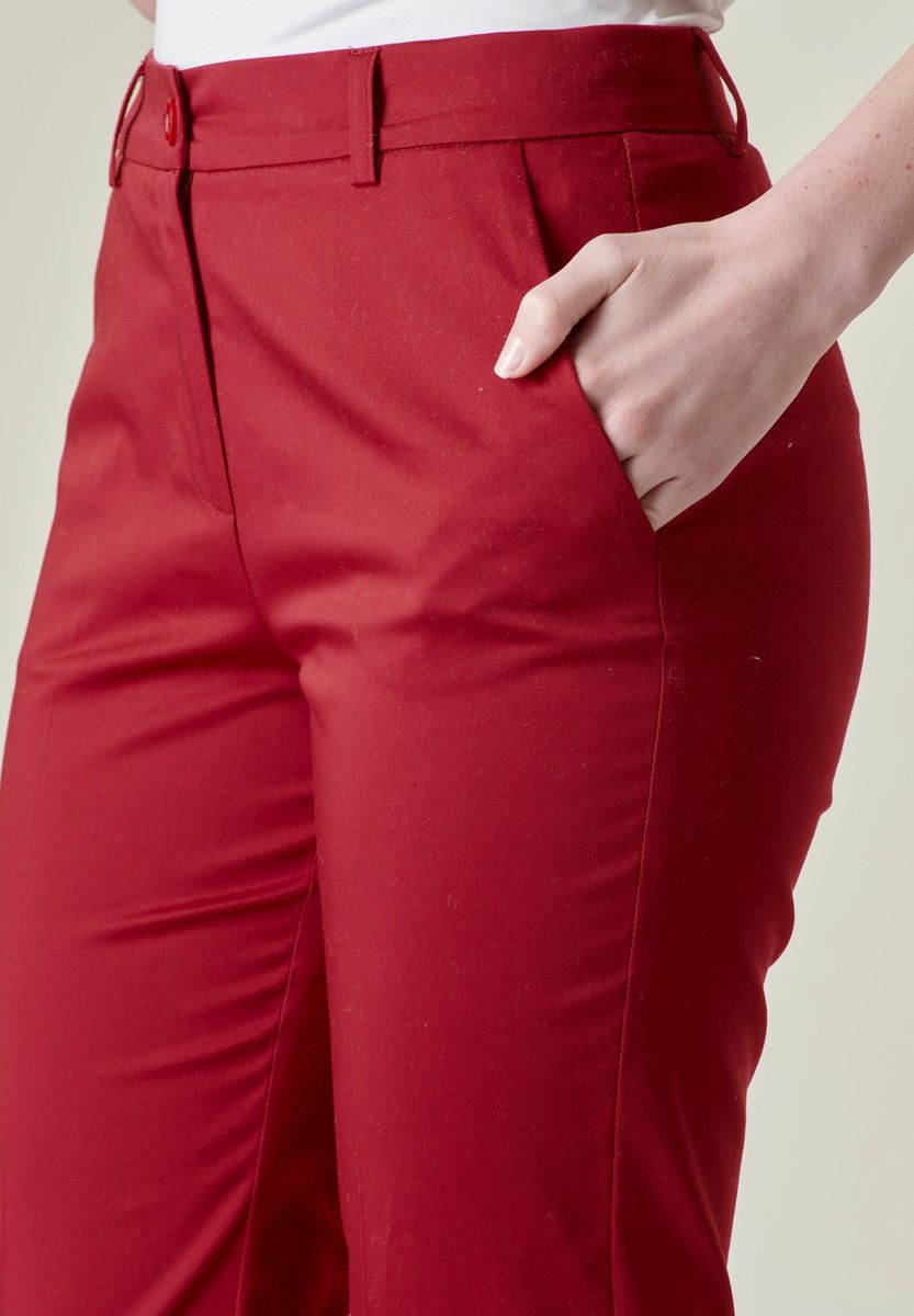 Angelico - Pantalone rosso scuro sigaretta raso cotone stretch - 3