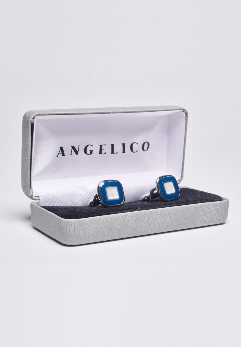 Angelico - Gemelli blu laccati quadrati e madreperla - 2
