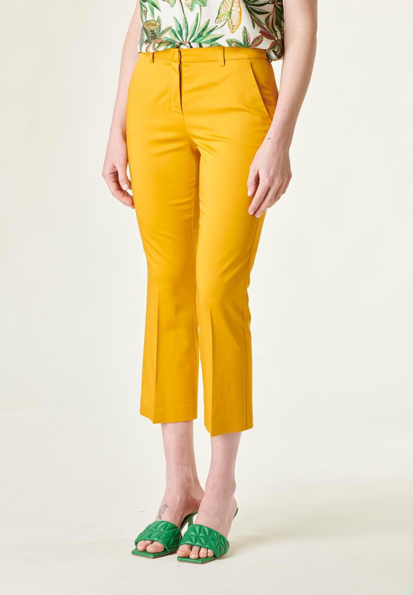 Angelico - Pantalone giallo cropped raso cotone - 1