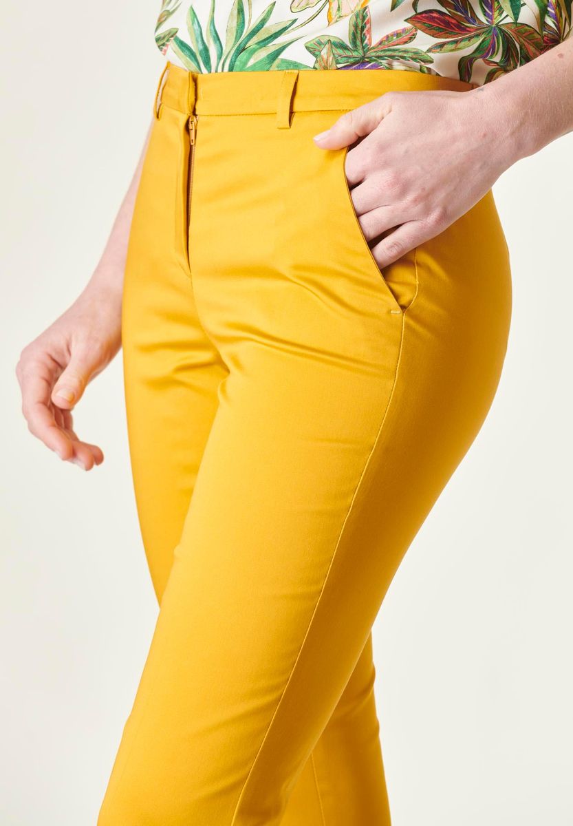 Angelico - Pantalone giallo cropped raso cotone - 5