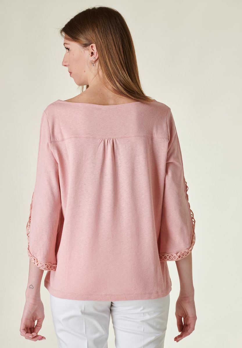 Angelico - T-shirt rosa pizzo su maniche stondate - 4