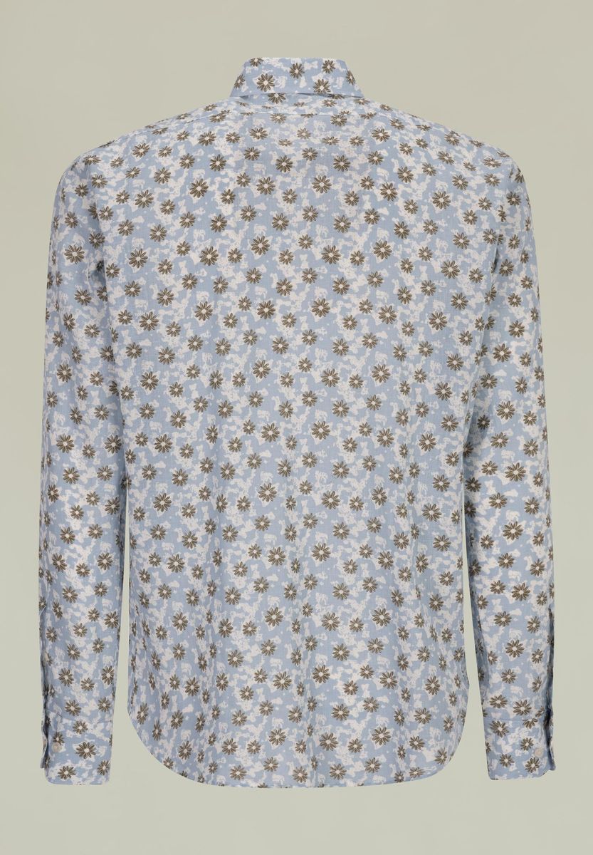 Angelico - Camicia celeste fiori beige lino-cotone custom - 3