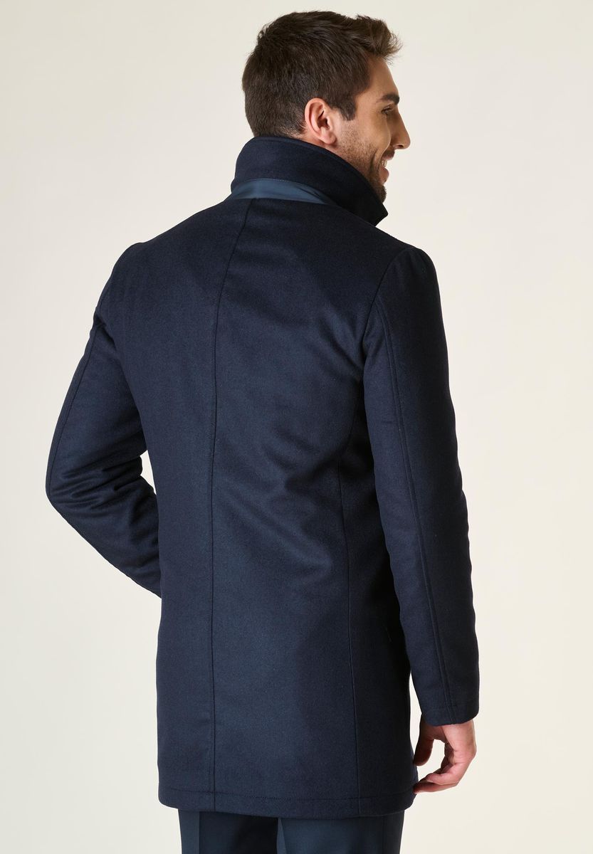 Cappotto blu corto coreano pettorina lana-cashmere